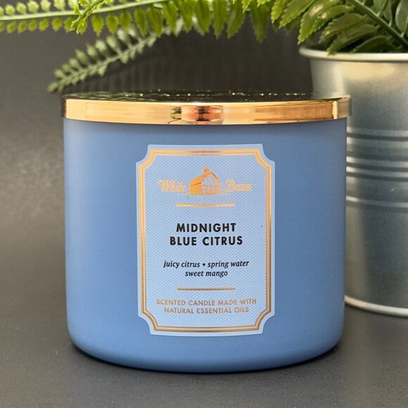 BBW Midnight Blue Citrus White Barn Bath & Body Works 3 Wick Candle - Picture 1 of 10